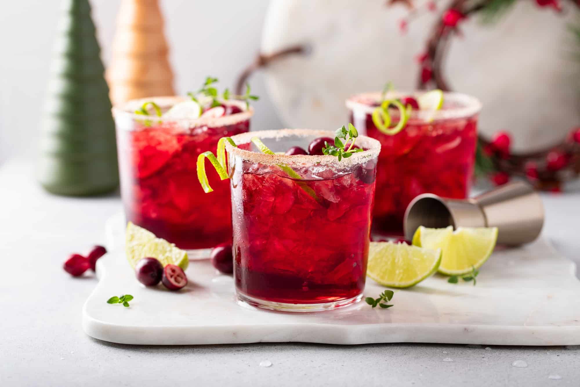 Cranberry and lime margarita cocktail or mocktail