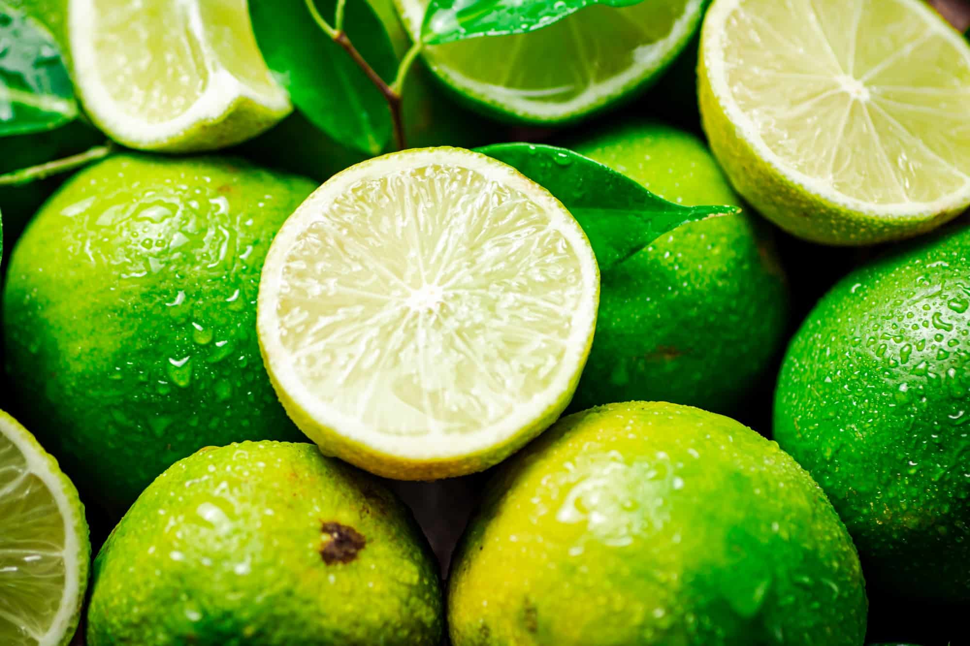 Fragrant lime with leaves.Macro background.
